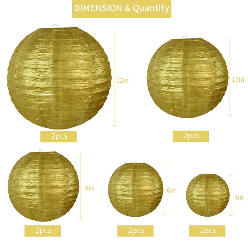 BEISHIDA Gold Round Paper Lanterns Decorative Hanging Chinese Japanese Paper Lanterns Lamp for Christmas New Years Birthday Wedding Baby Bridal Shower Home Decor Party Decorationï¼ˆ10 Packsï¼‰ - Image 2